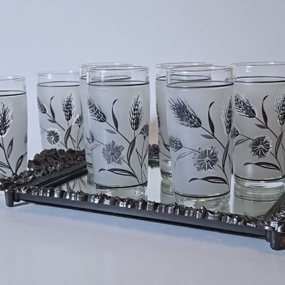 Libbey Gray Wheat Frosted Juice Glasses Vintage Wildflowers Frosted Mini 4 oz - Picture 6 of 16